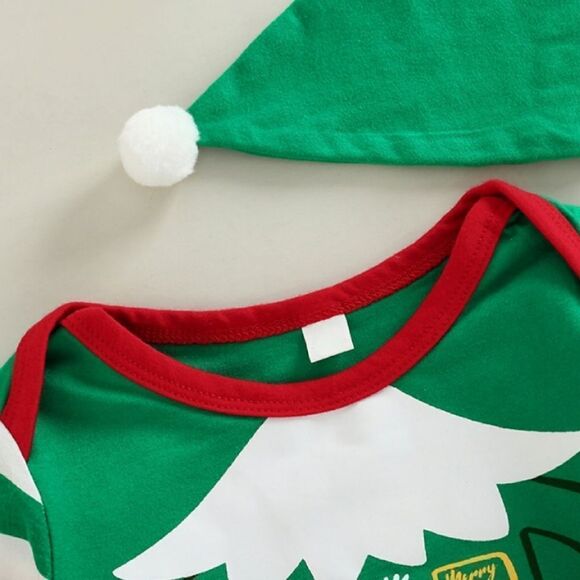 NWT Baby Elf Suit Romper Set and Santa Hat - Picture 8 of 12